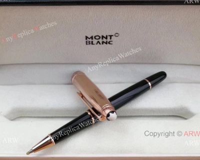 Faux Mont Blanc Pens Meisterstuck Rose Gold Cap Black Resin Rollerball Pen